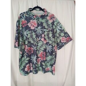 Izod Polo Shirt Men 2XL Blue Green Pink Tropical Hawaiian faded look pullover